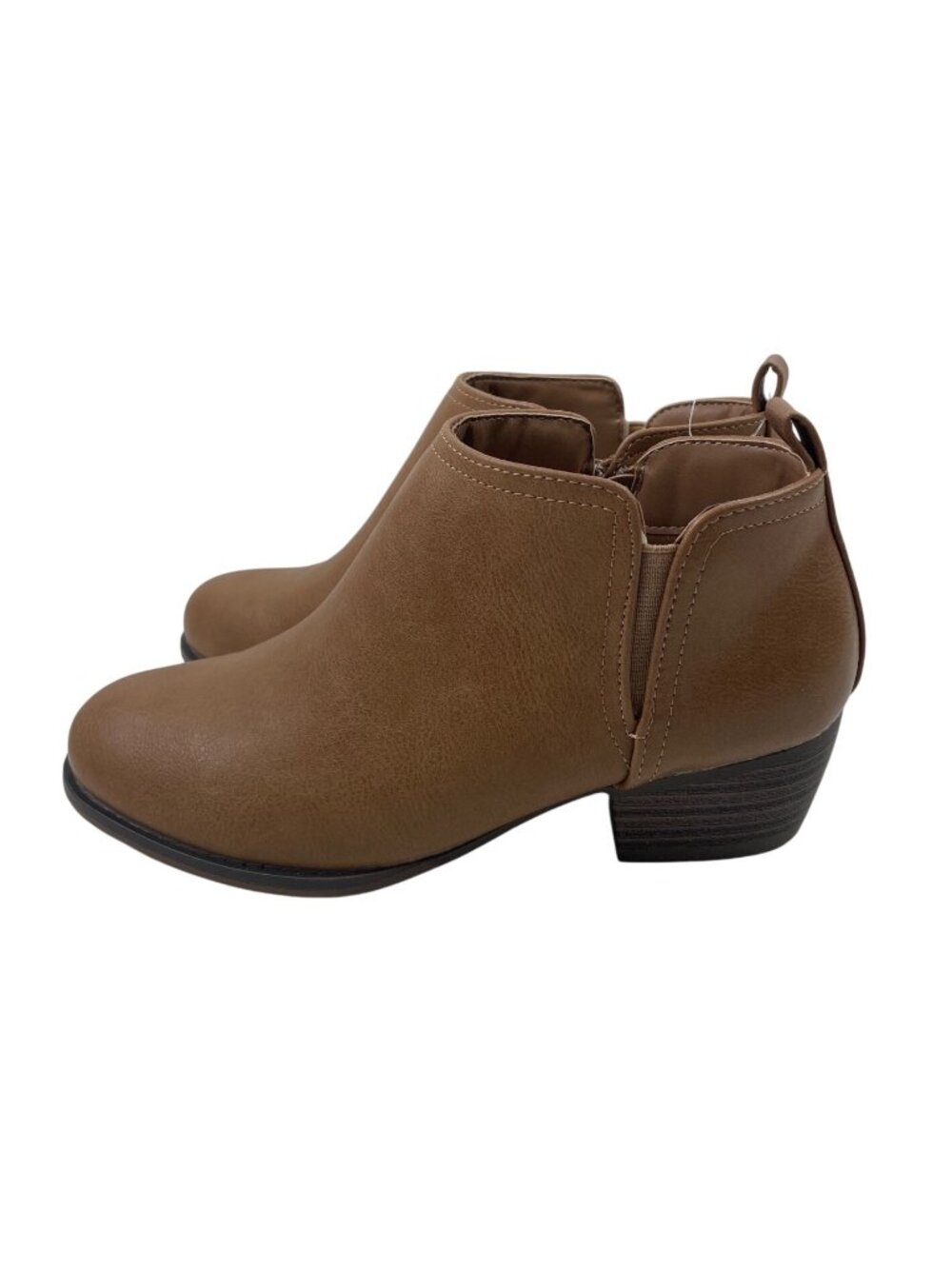 Falls Creek Womens Tan Ankle Booties Size 9M Faux Leather Low Heel Casual Shoes